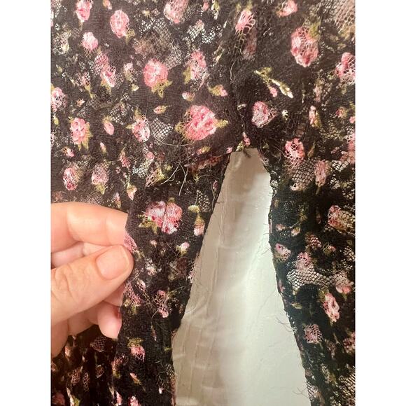 Wet Seal Y2K Black Floral Open Back Blouse See Through Top Whimsygoth Large L - Picture 6 of 9